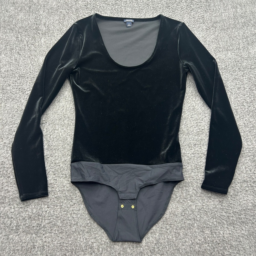 J Crew Bodysuit Black Velvet Long Sleeve Scoop Neck Stretch Top Small